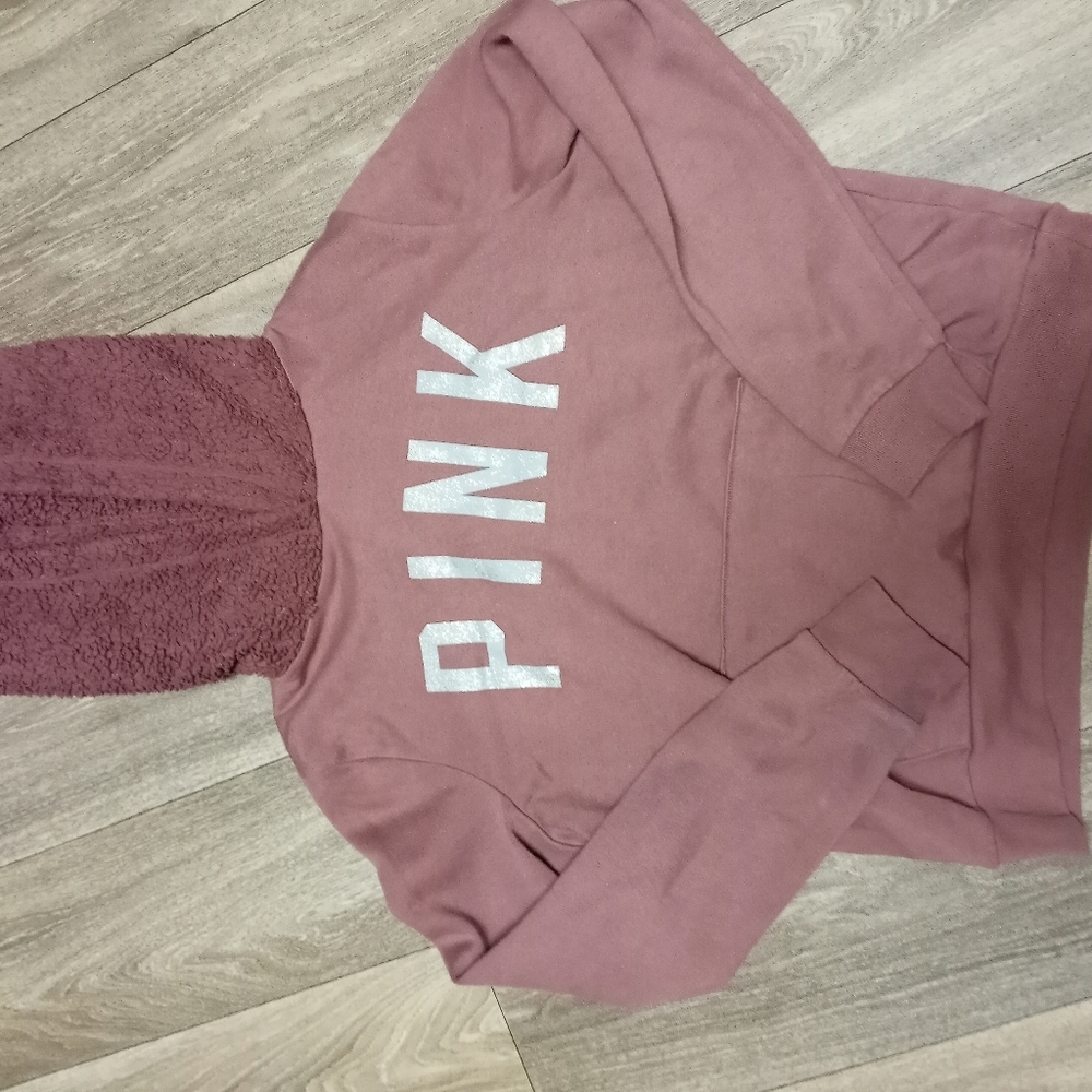 Victoria Secret pink logo sweatshirt size small Sherpa hoodie - Picture 2 of 7